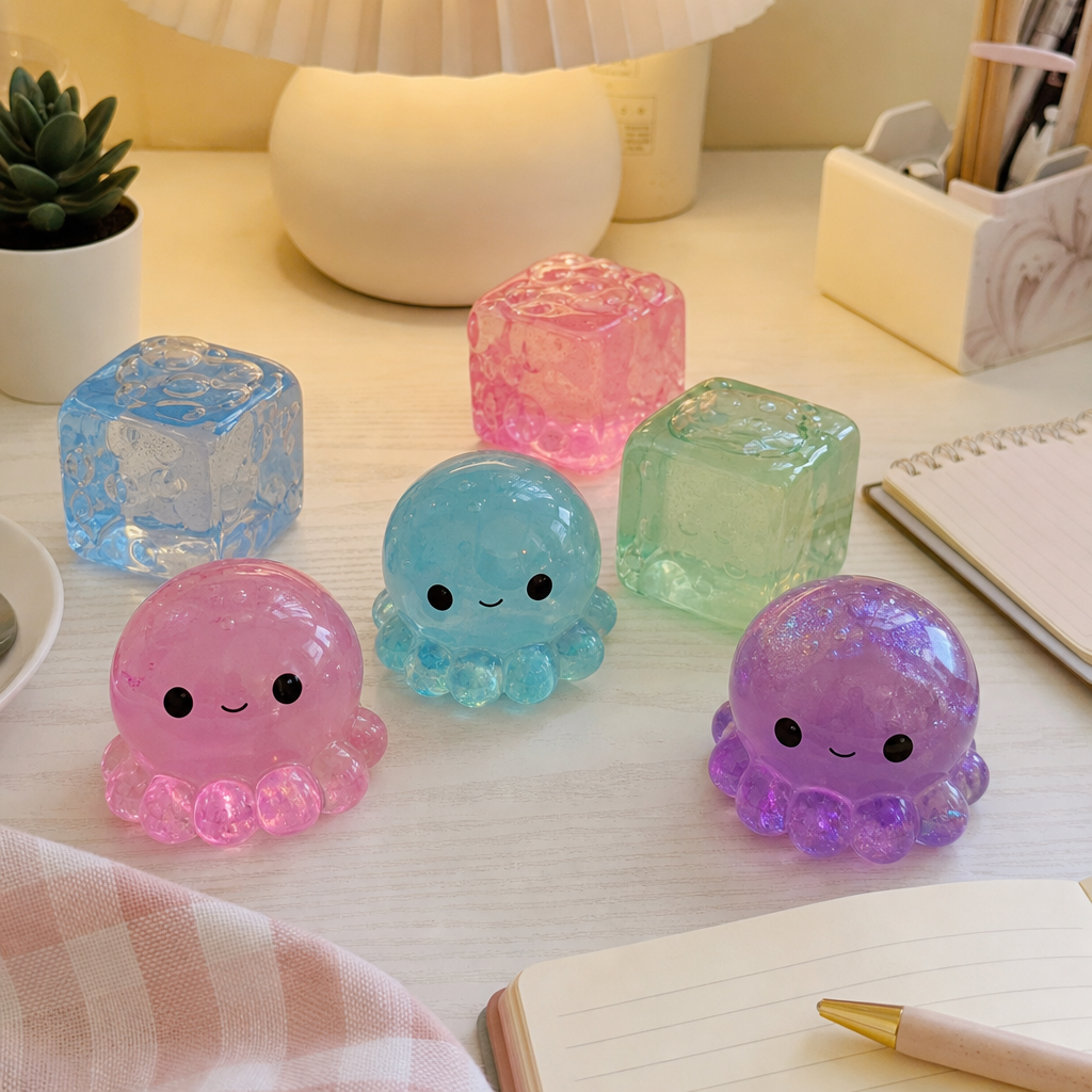 Jelly squishies on a cozy aesthetic desk