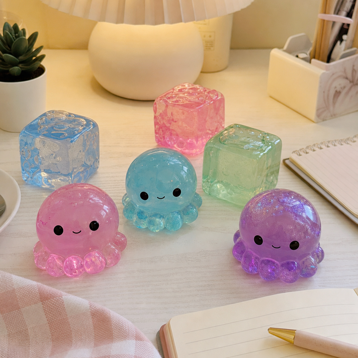 Jelly squishies on a cozy aesthetic desk