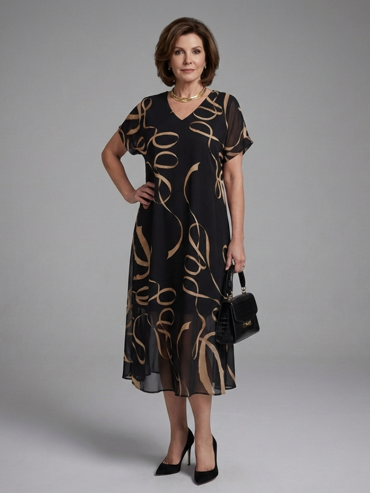 Abstract Print Relaxed Fit Midi Dress - Kathy