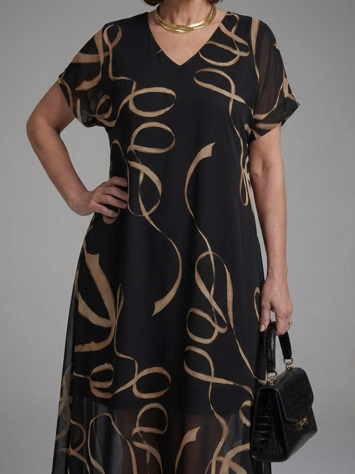 Abstract Print Relaxed Fit Midi Dress - Kathy