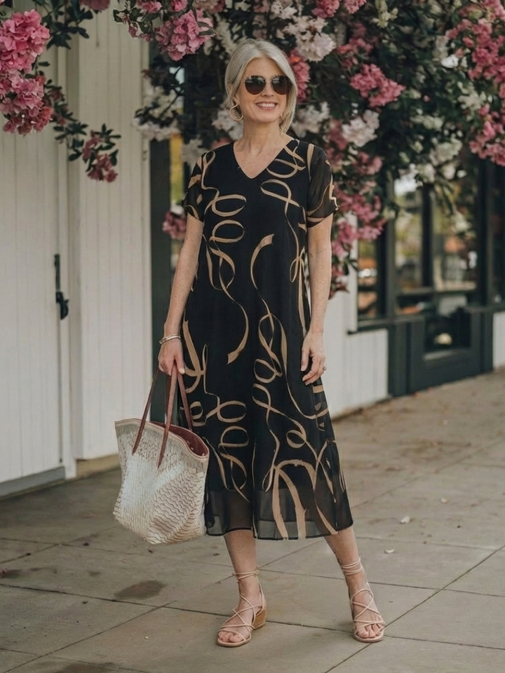 Abstract Print Relaxed Fit Midi Dress - Kathy