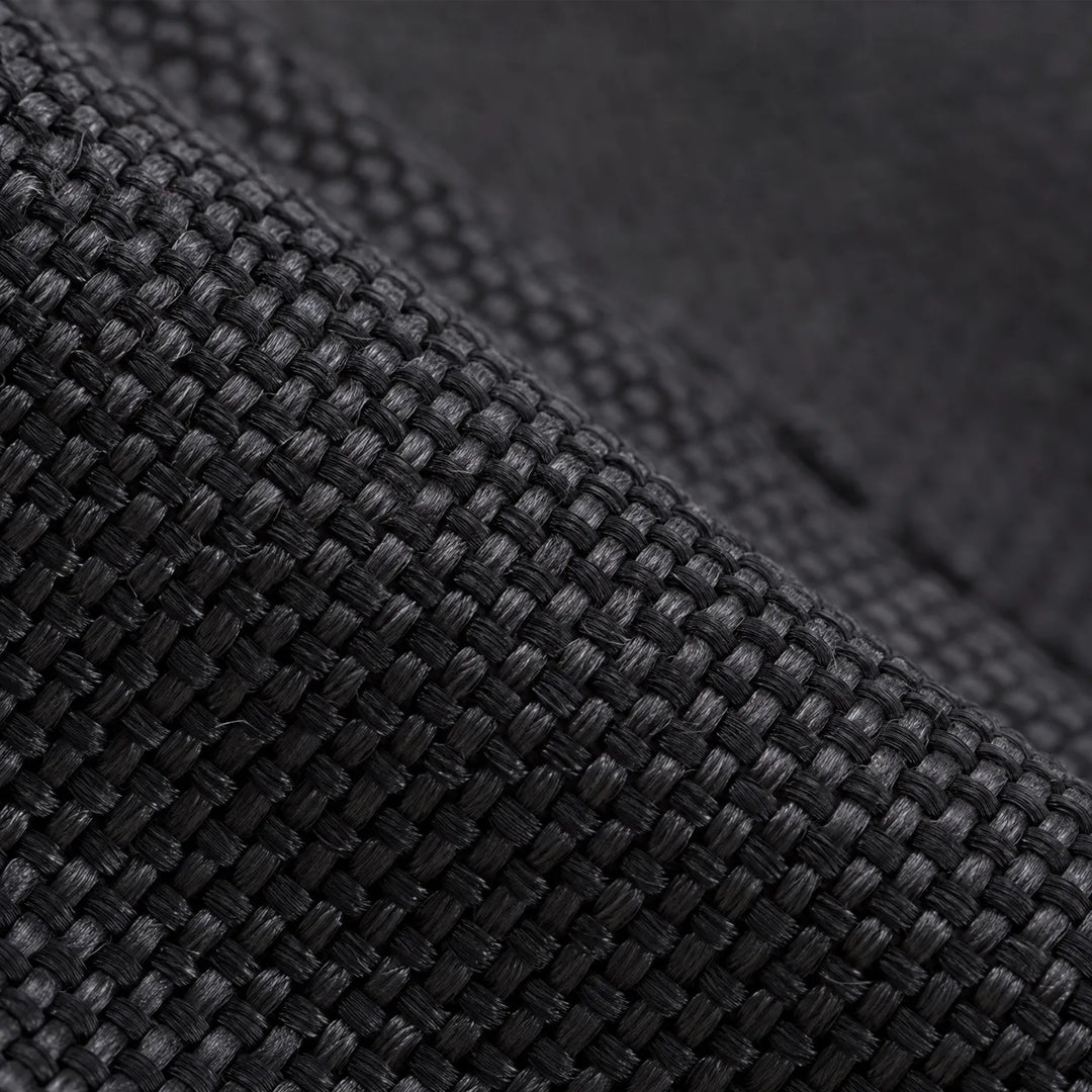 Close-up of the black woven fabric used on the lower part of the gaiters, showing its tight texture 5