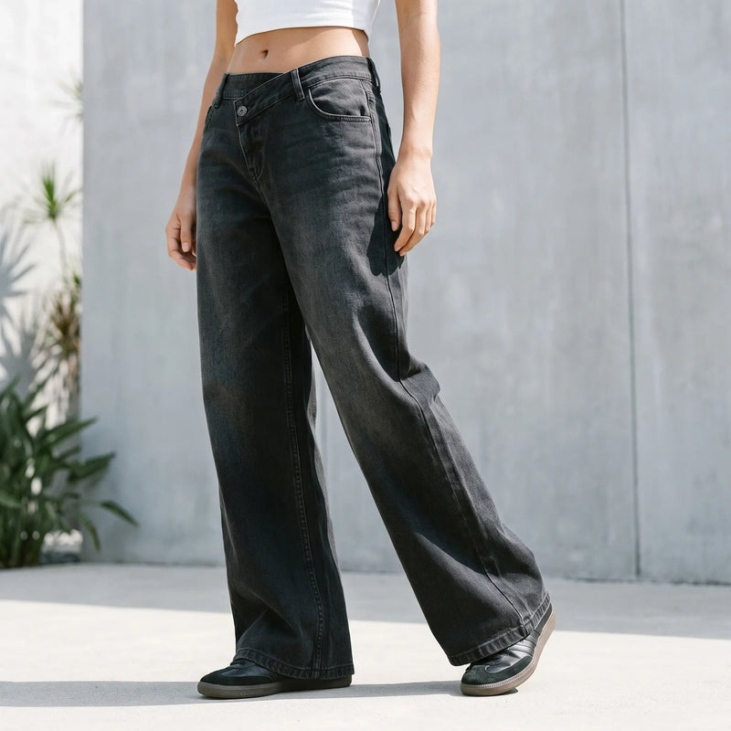 Asymmetrical High Waisted Wide Leg Jeans - AsymFit