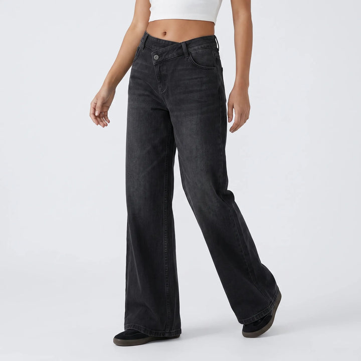 Asymmetrical High Waisted Wide Leg Jeans - AsymFit