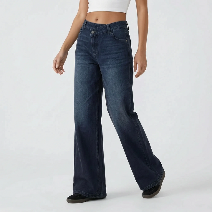 Asymmetrical High Waisted Wide Leg Jeans - AsymFit