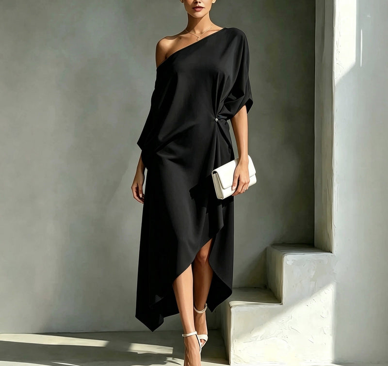 Asymmetrical Off Shoulder Dress - Elysea
