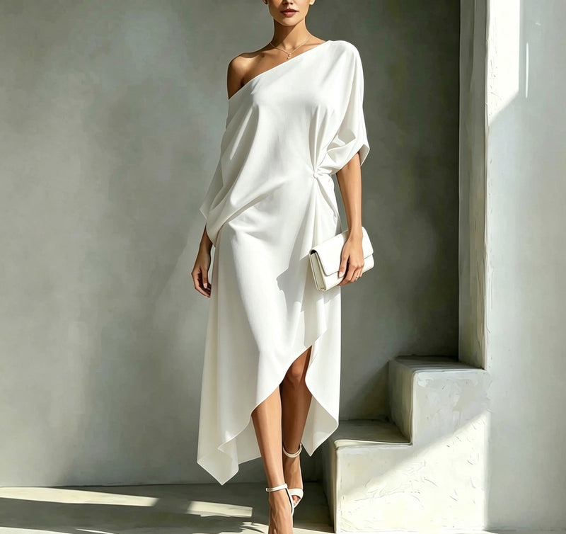 Asymmetrical Off Shoulder Dress - Elysea