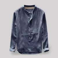 Linen Men's Shirt with Mandarin Collar and Long Sleeves – Elian