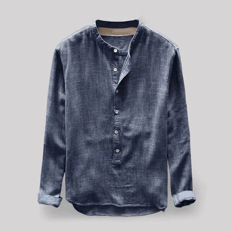 Linen Men's Shirt with Mandarin Collar and Long Sleeves – Elian