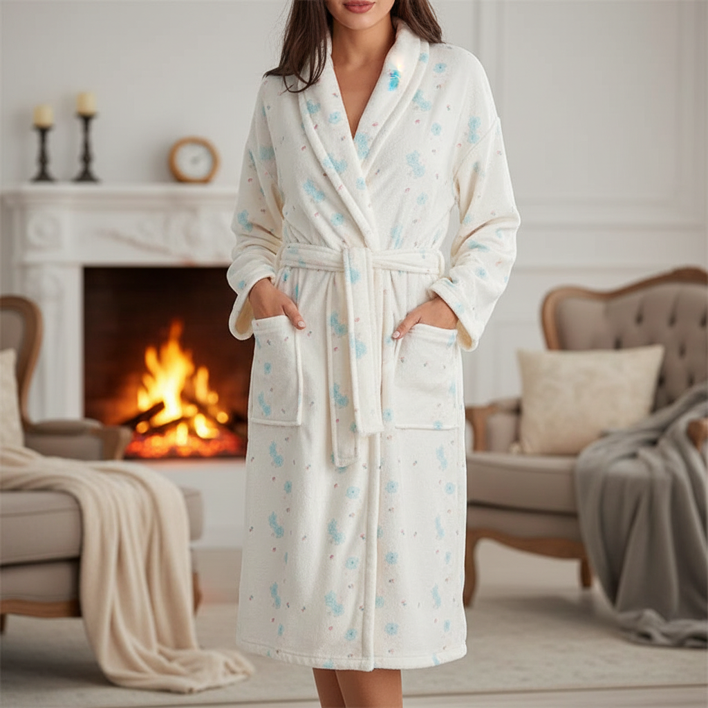 Floral Pattern Bathrobe | Soft Cozy Fabric | Elegant Home Lounge Wear ...