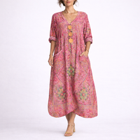 Bohemian Printed V Neck Kaftan Dress - Carole