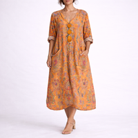 Bohemian Printed V Neck Kaftan Dress - Carole