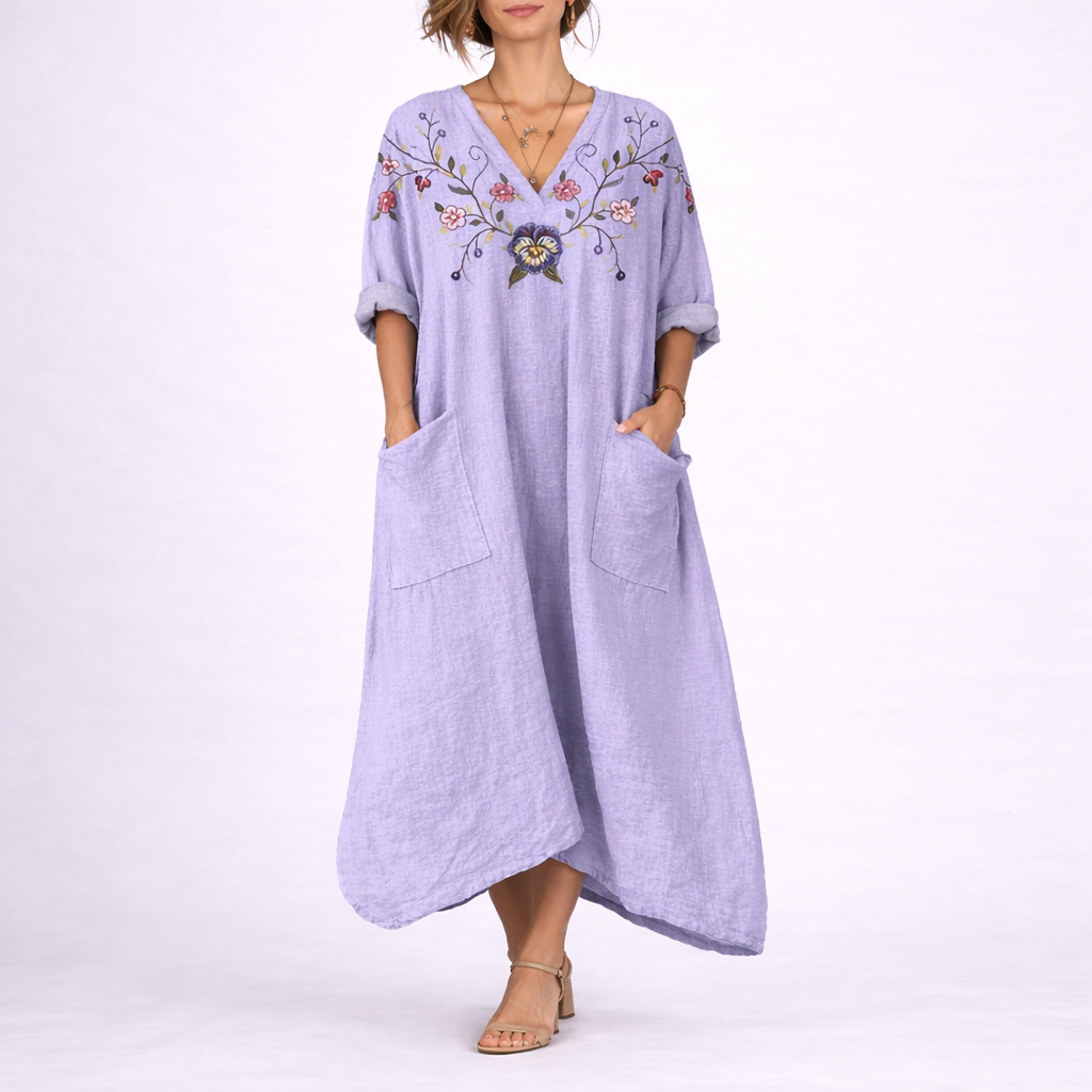 Bohemian Printed V Neck Kaftan Dress - Carole