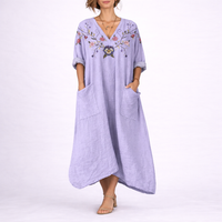Bohemian Printed V Neck Kaftan Dress - Carole