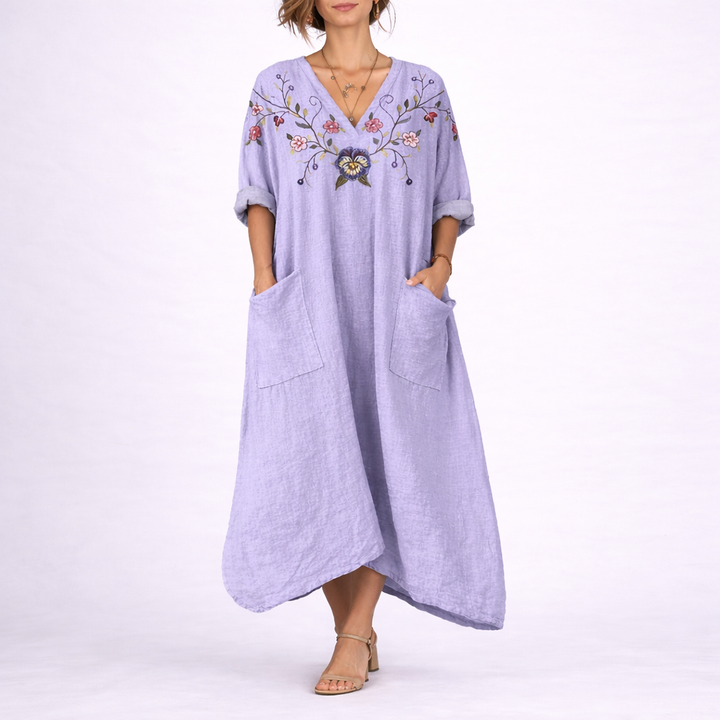 Bohemian Printed V Neck Kaftan Dress - Carole