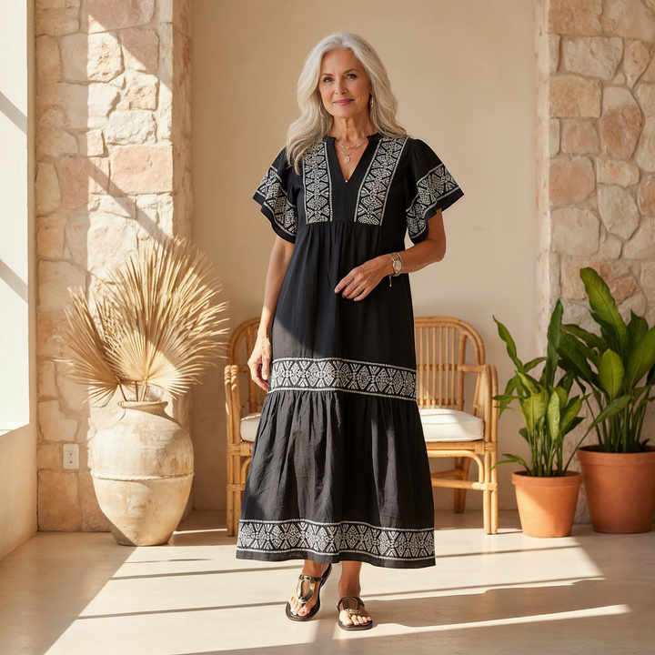 Boho Inspired Short Sleeve Midi Dress - Sonya