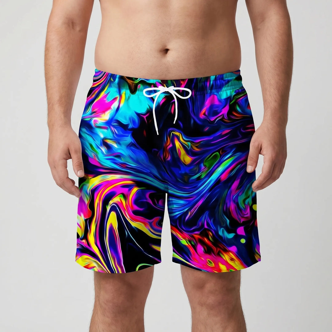 Bold Graphic Print Beach Shorts - Cameron