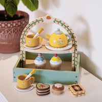 Wooden children's tea set with cupcakes and a teapot – Playtime