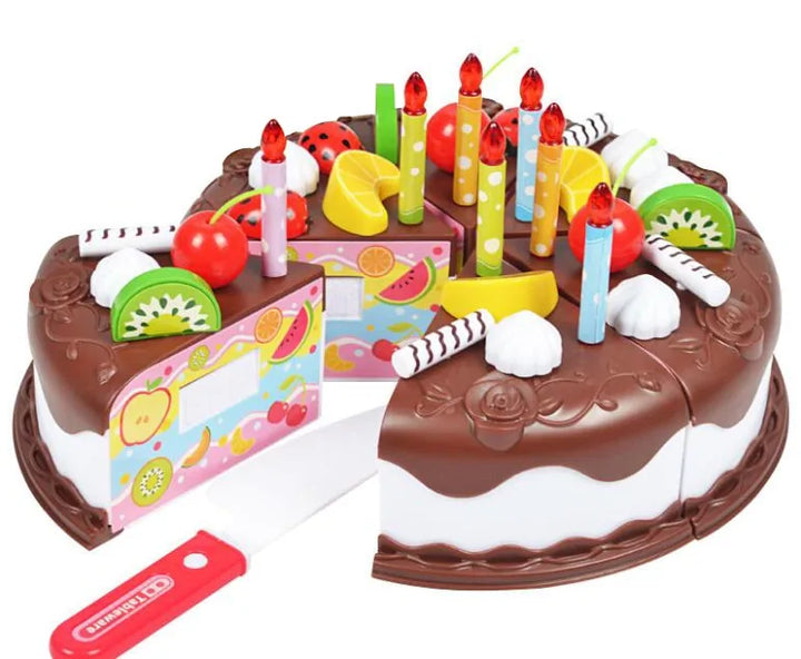 Plastic toy cake for children to count, slice and decorate.