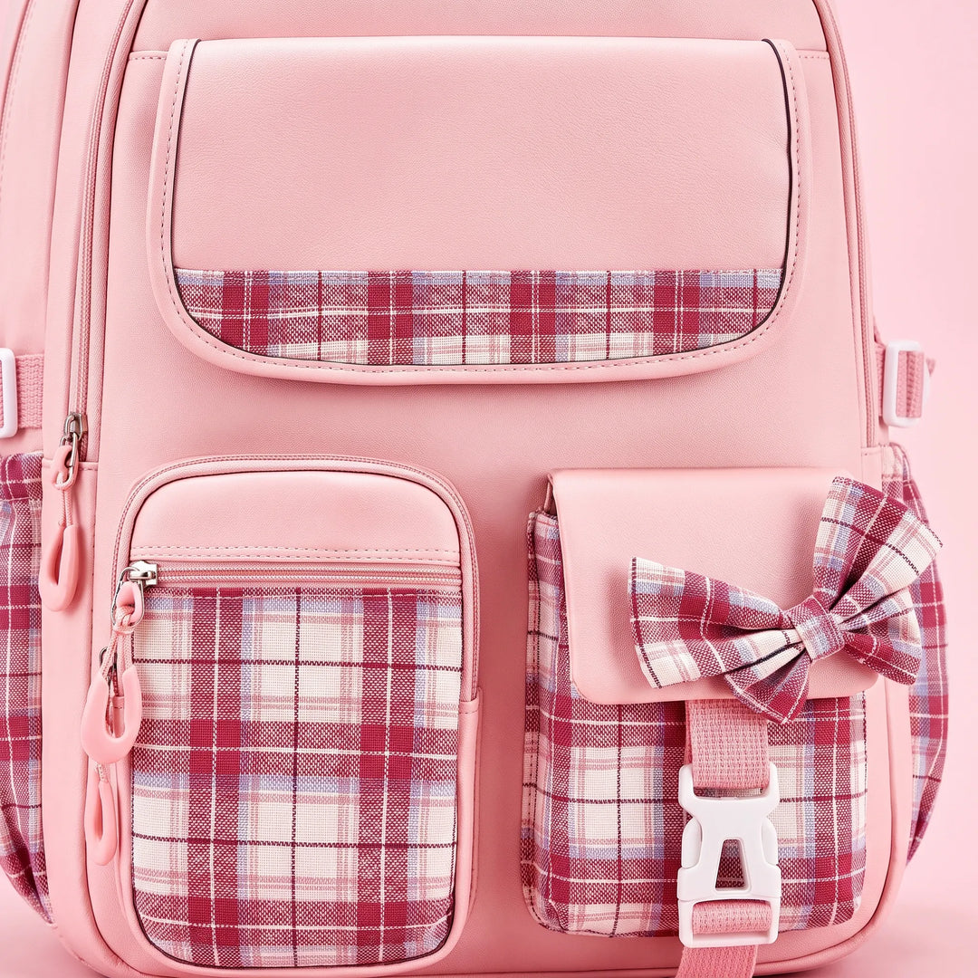Checkered Detail School Rucksack - Pledra