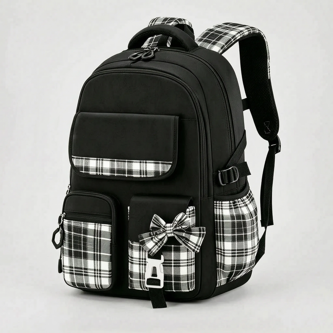 Checkered Detail School Rucksack - Pledra