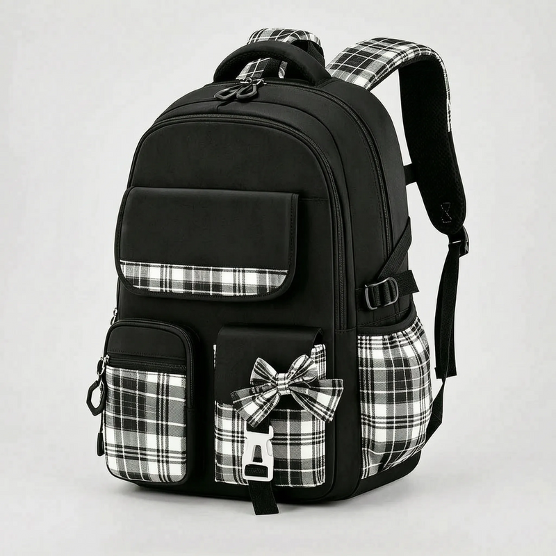 Checkered Detail School Rucksack - Pledra