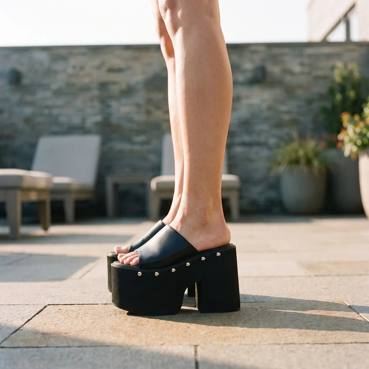 Chunky Black Platform Sandals - Nicole