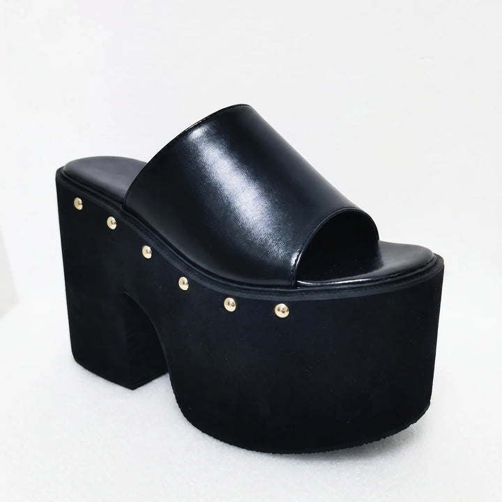 Chunky Black Platform Sandals - Nicole