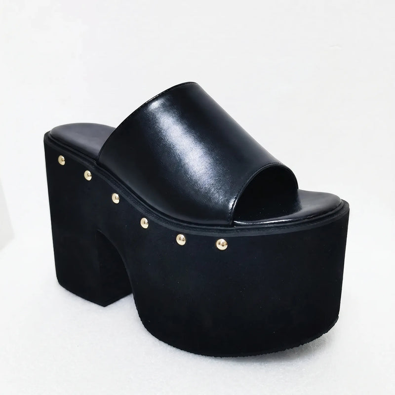 Chunky Black Platform Sandals - Nicole