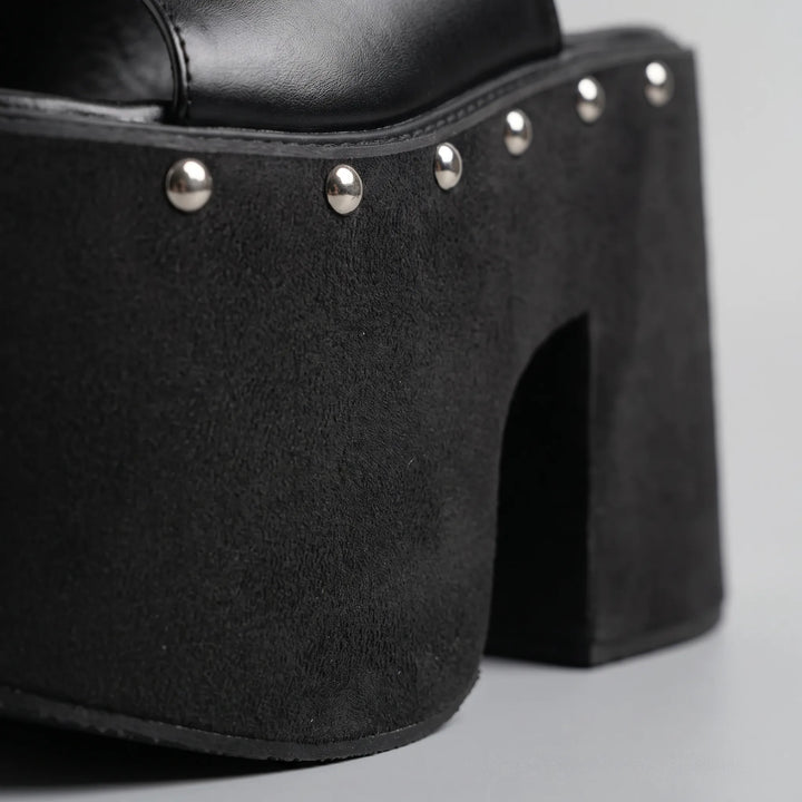 Chunky Black Platform Sandals - Nicole