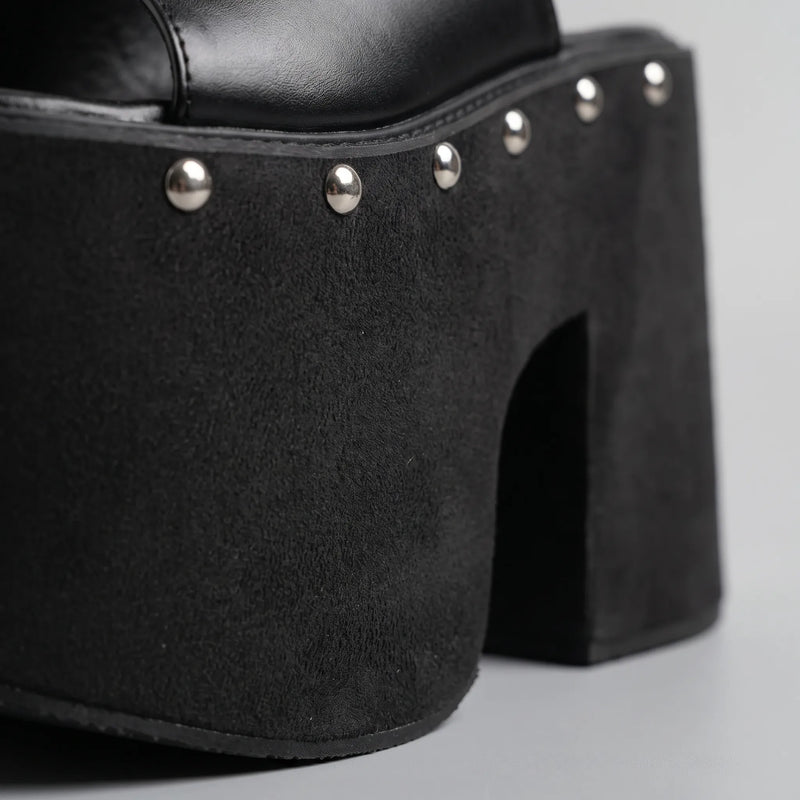 Chunky Black Platform Sandals - Nicole