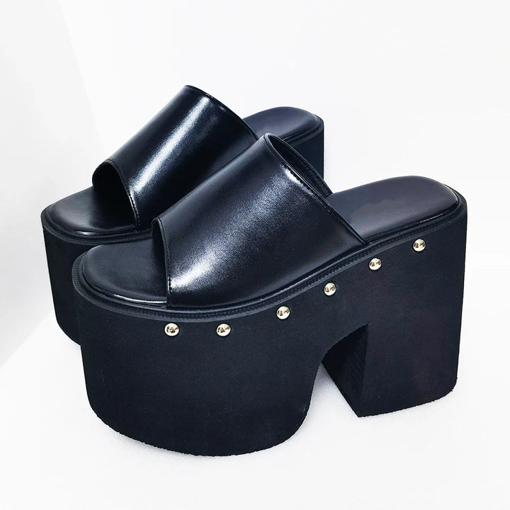 Chunky Black Platform Sandals - Nicole