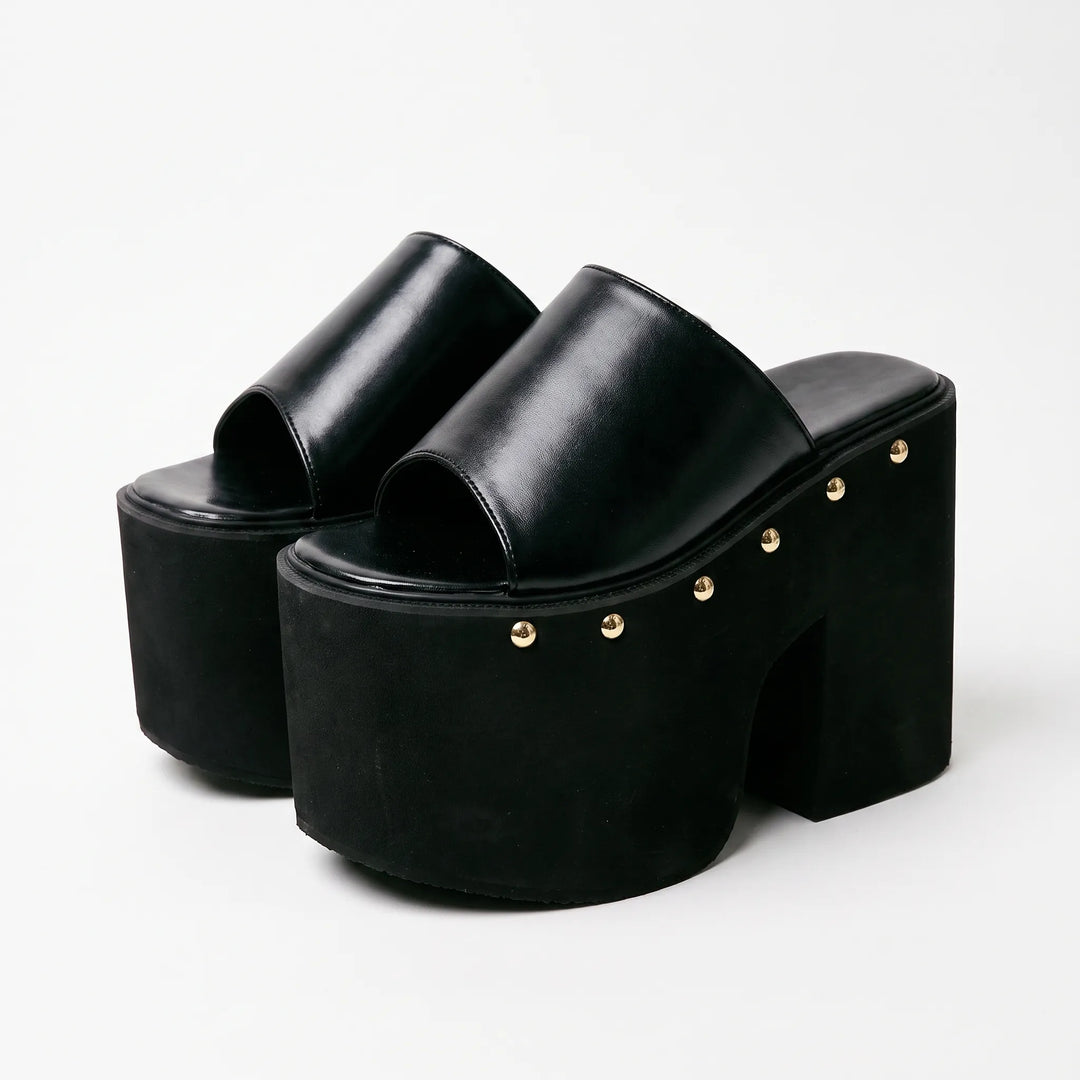 Chunky Black Platform Sandals - Nicole