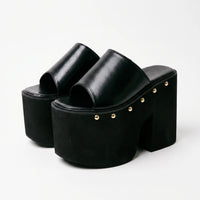 Chunky Black Platform Sandals - Nicole