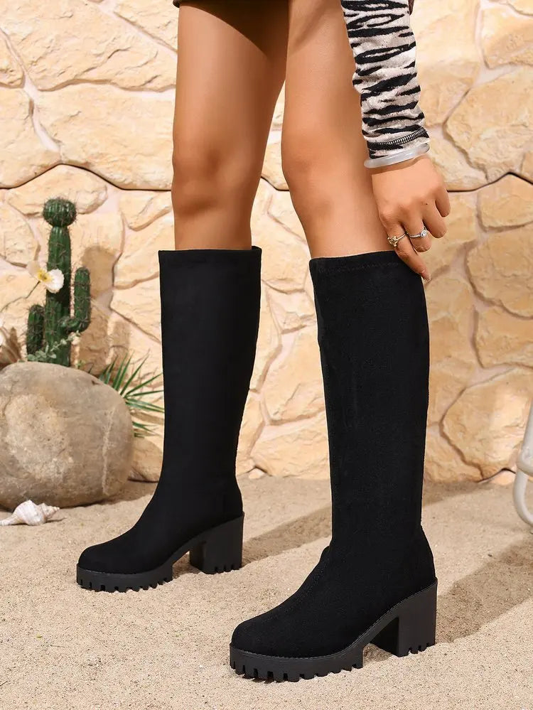 Chunky Heel Knee High Boots - Stella