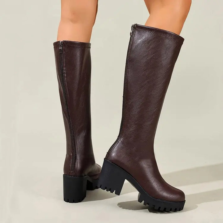 Chunky Heel Knee High Boots - Stella