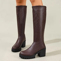Chunky Heel Knee High Boots - Stella
