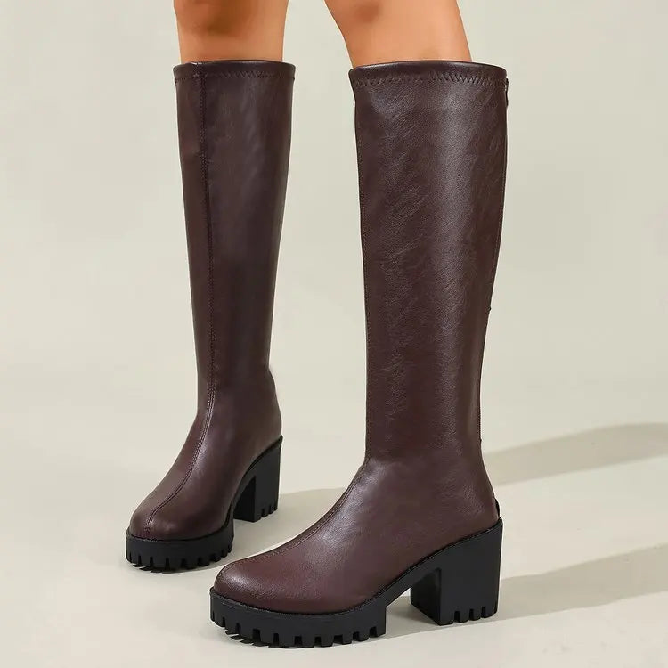 Chunky Heel Knee High Boots - Stella