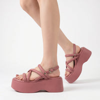 Chunky Ladies Wedge Sandals With Ankle Straps - Olga