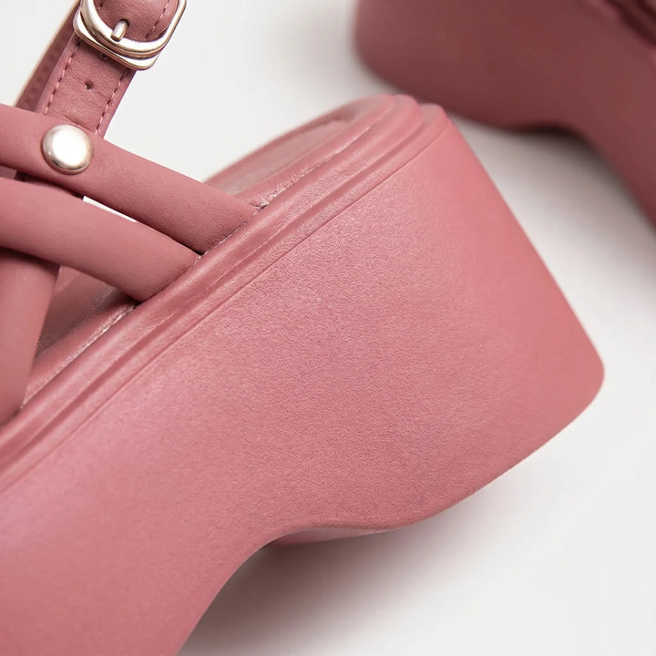 Chunky Ladies Wedge Sandals With Ankle Straps - Olga