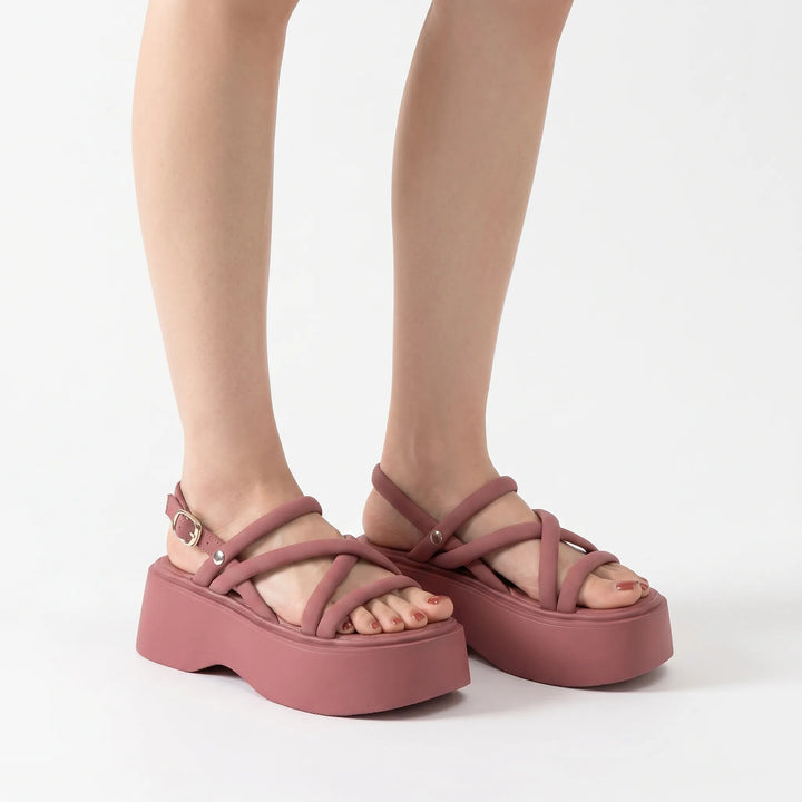 Chunky Ladies Wedge Sandals With Ankle Straps - Olga