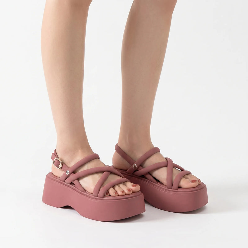 Chunky Ladies Wedge Sandals With Ankle Straps - Olga