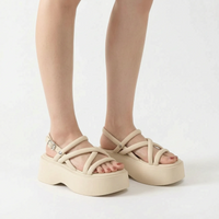 Chunky Ladies Wedge Sandals With Ankle Straps - Olga