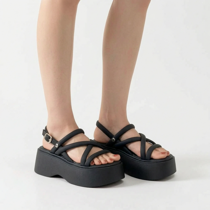 Chunky Ladies Wedge Sandals With Ankle Straps - Olga