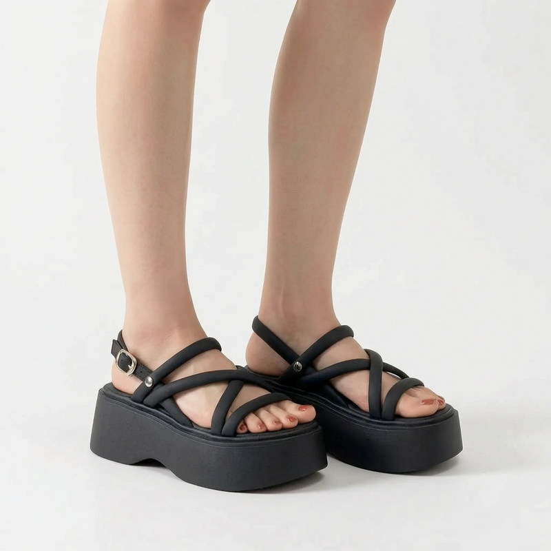 Chunky Ladies Wedge Sandals With Ankle Straps - Olga