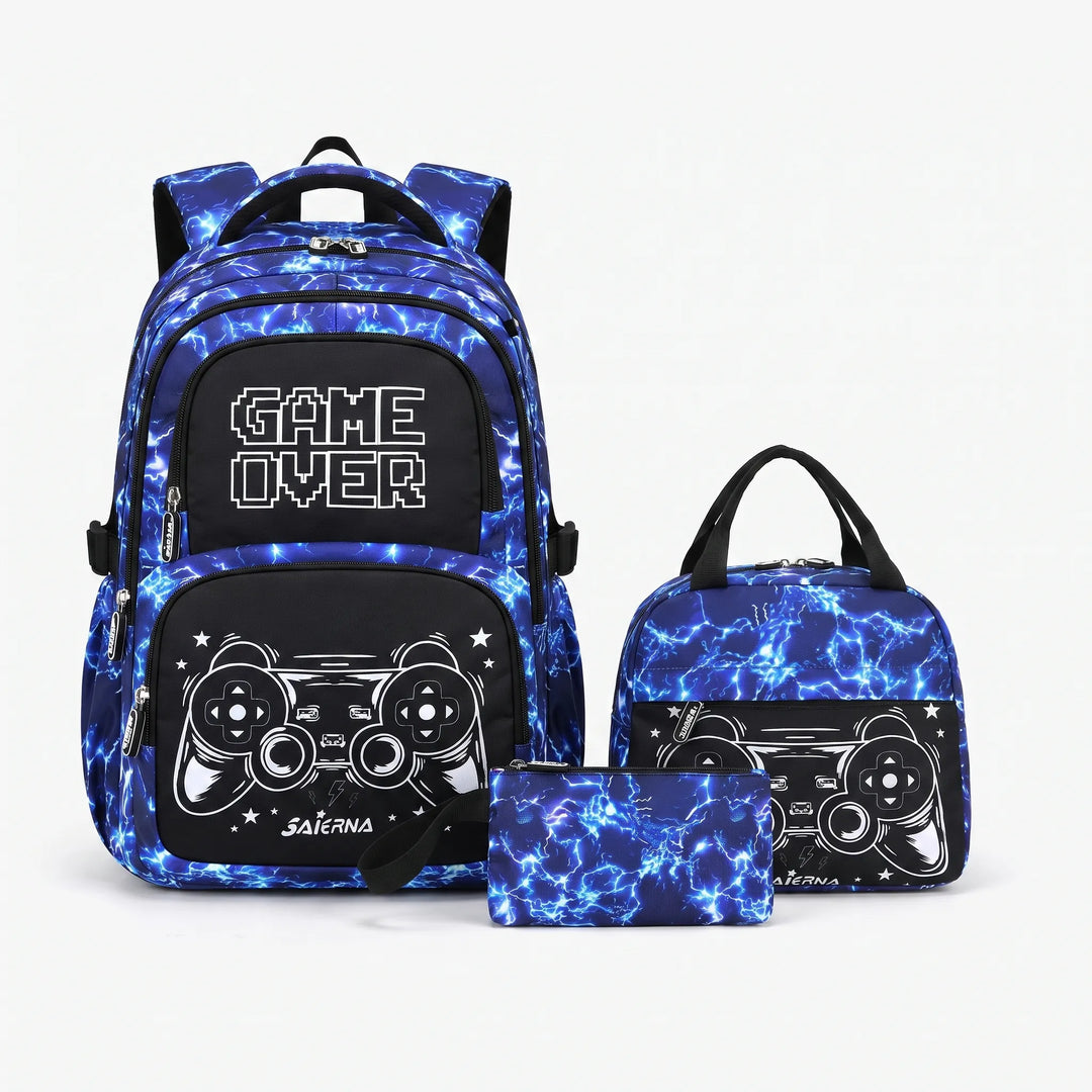 Coordinated Three-Piece Gaming School Bag Set - Luminoz