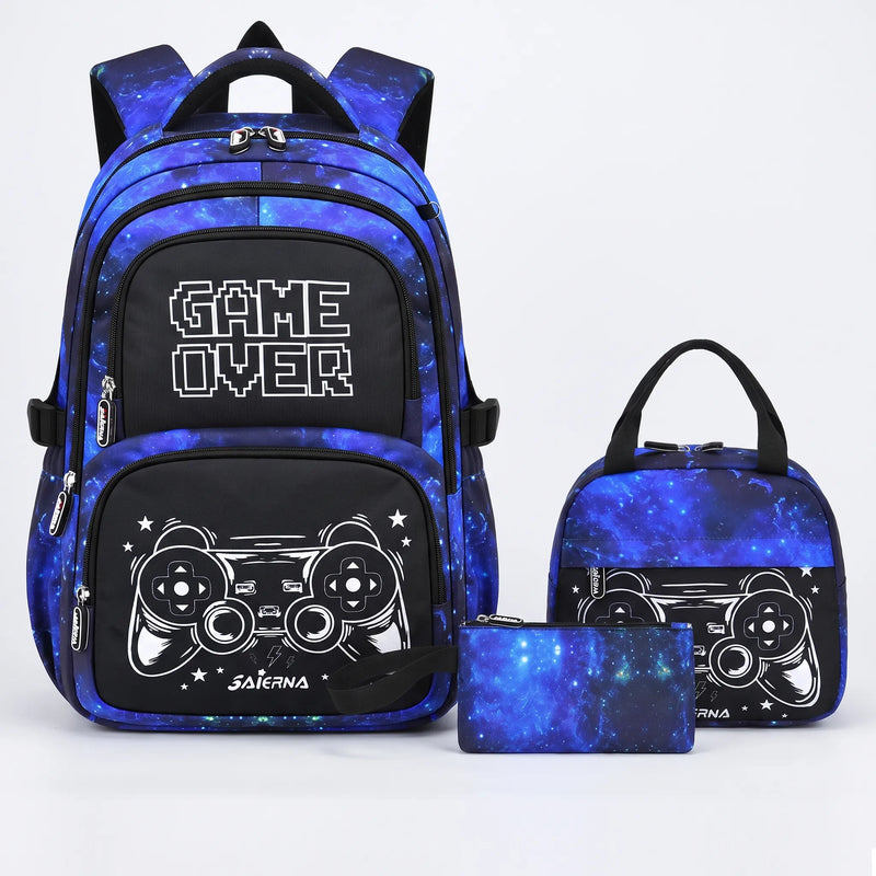 Coordinated Three-Piece Gaming School Bag Set - Luminoz