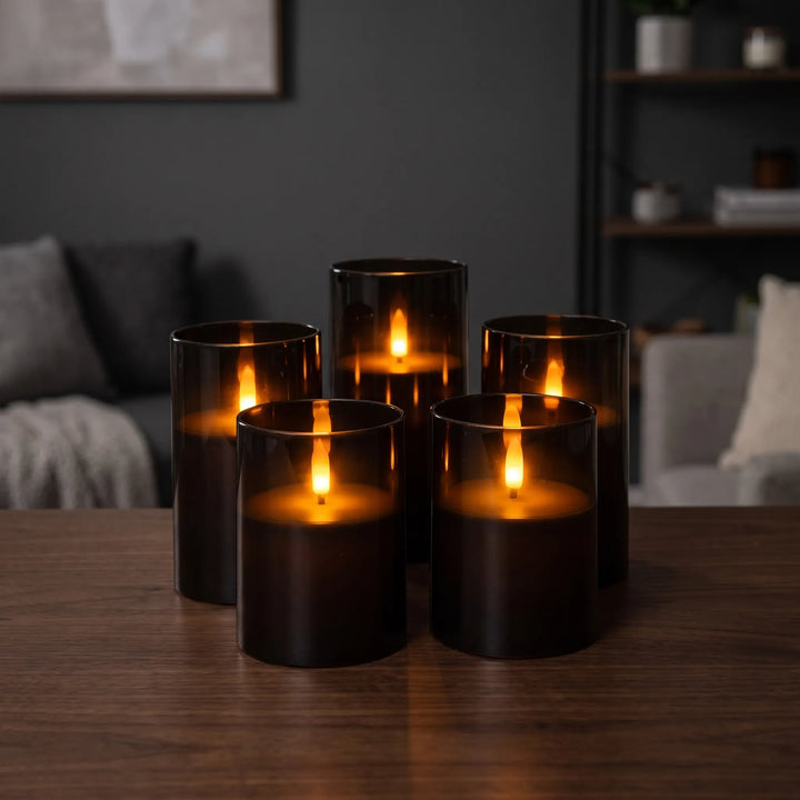 Cylindrical Dark Flameless Pillar Candles - Embera