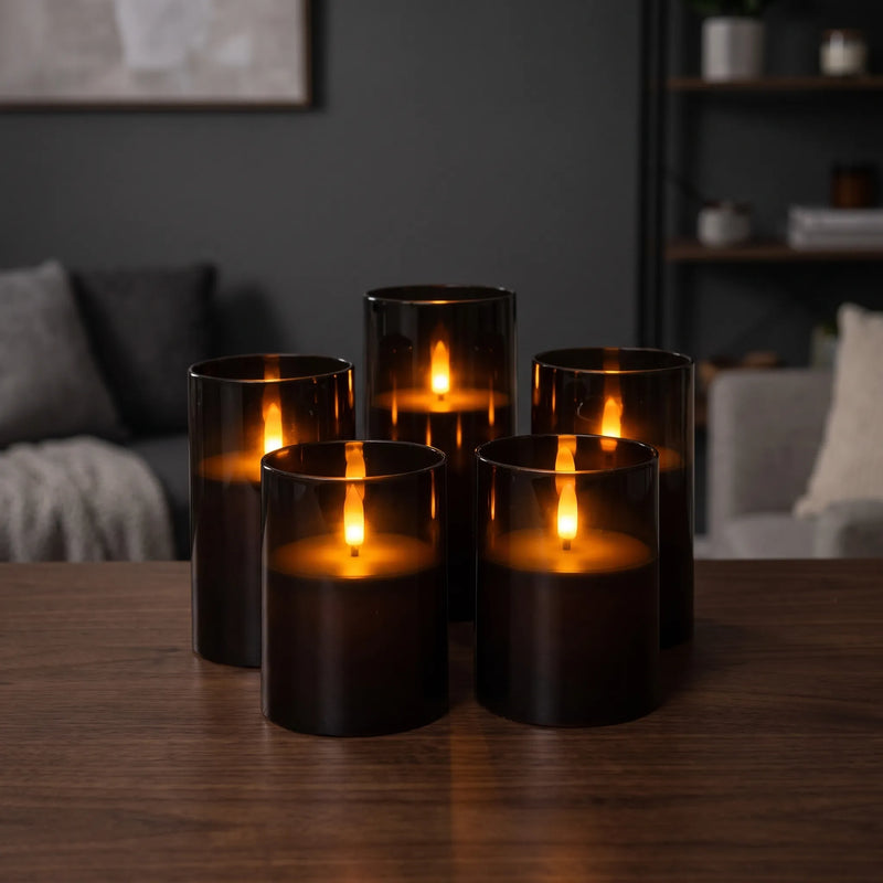 Cylindrical Dark Flameless Pillar Candles - Embera