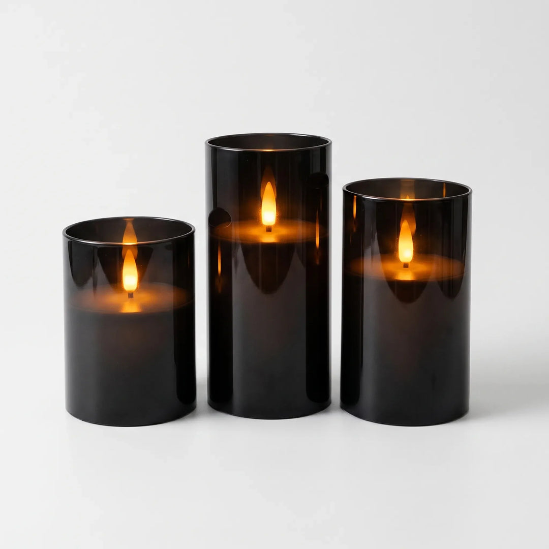 Cylindrical Dark Flameless Pillar Candles - Embera